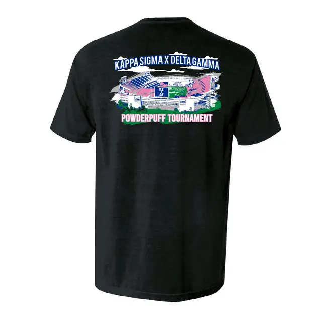 Fraternity Shorts with Kappa Sigma Powderpuff Tournament with Football Stadium and Pink Ribbon Helmet Design on it