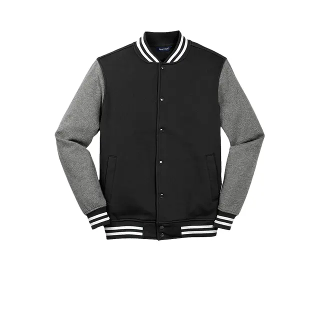 SPORTTEK FLEECE LETTERMAN JACKET Black Vintage Heather Front