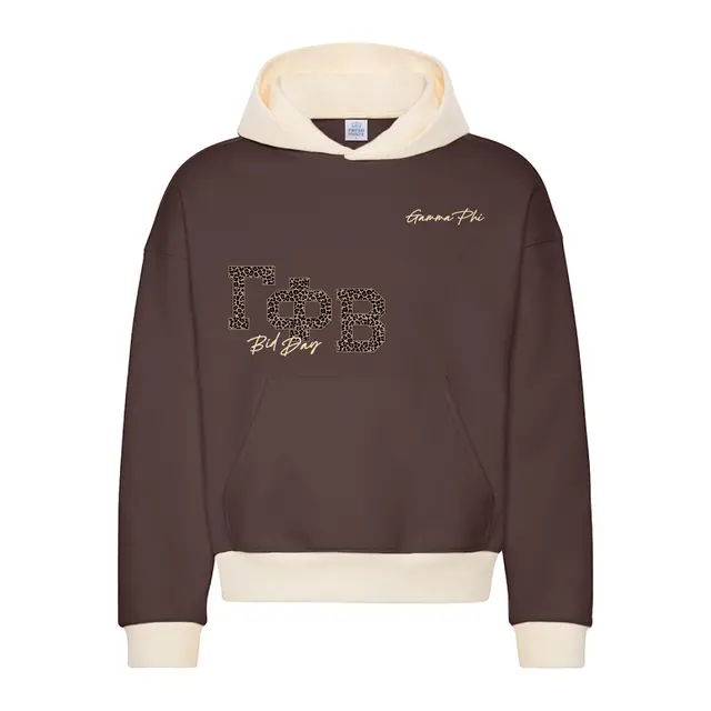 Gamma Phi Leopard Print Stacked Text Rush Hoodie 2