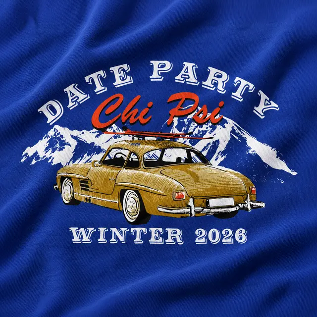 Chi Psi Vintage Car Illustration Date Parties Crewneck