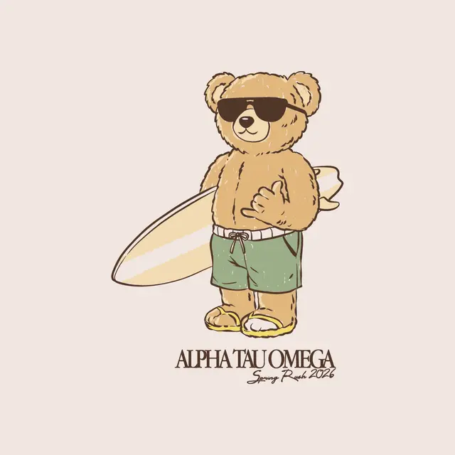 Alpha Tau Omega Cool Surfer Bear Spring Rush Shirt