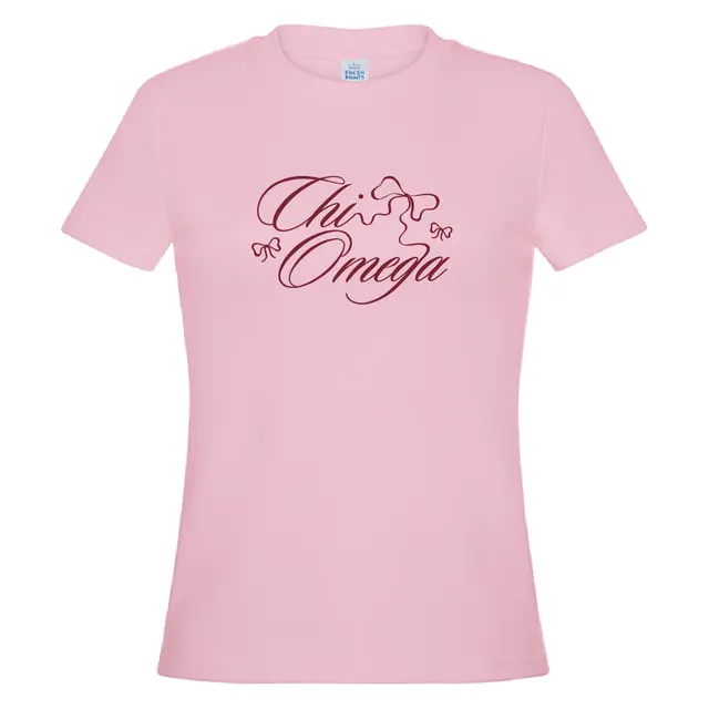 Chi Omega Script Font with Bows PR Shirt 2