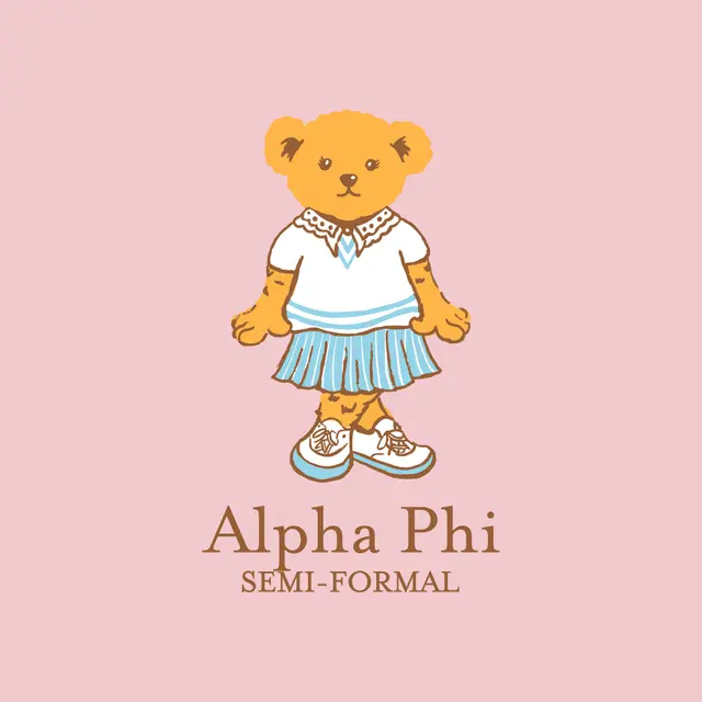 Alpha Phi Cute Bear Graphic with Stripes Semi-Formal Sweater