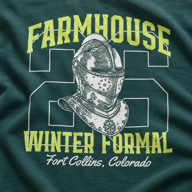 FarmHouse Knight Helmet Block Lettering Winter Formal Crewneck