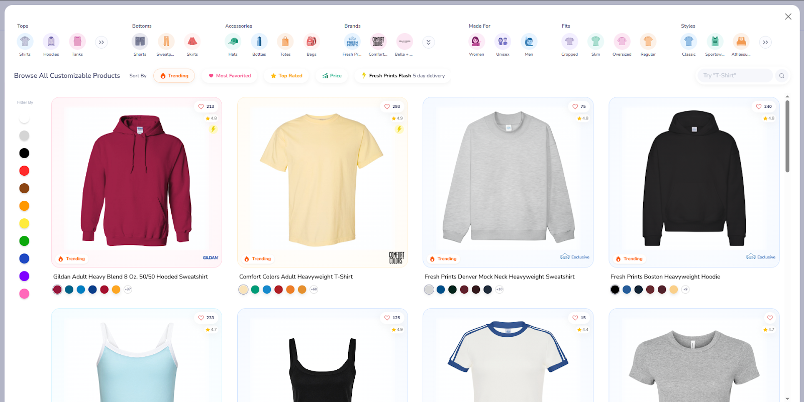Full Product Gallery Opens up on Fresh Prints Design Tool