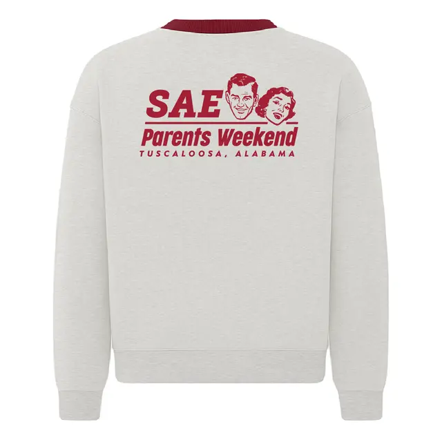 Sigma Alpha Epsilon Bold Faces with Retro Text Parents Weekend Crewneck 2