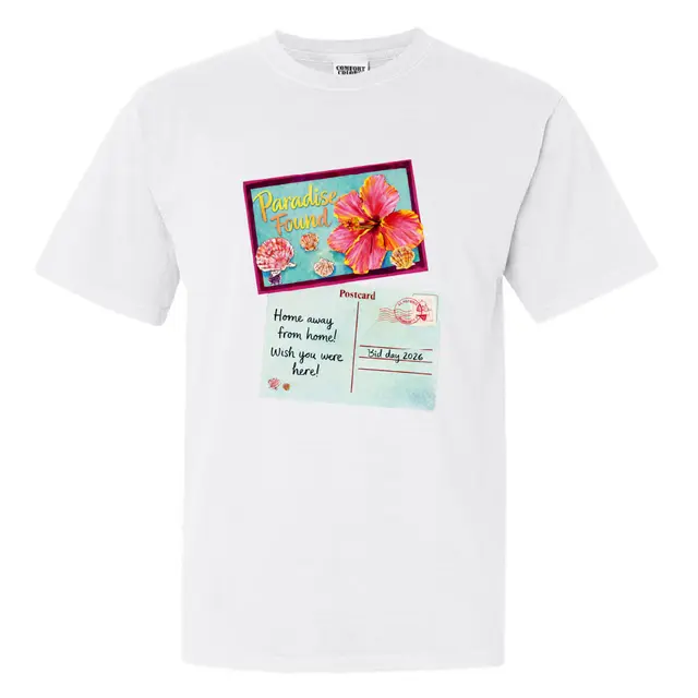 Paradise Found Hibiscus and Shells Bid Shirt 2