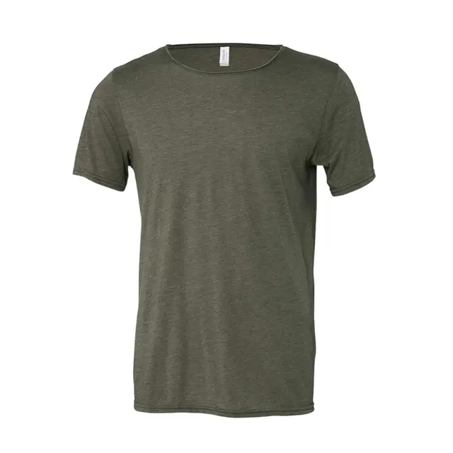 Customizable Bella + Canvas Unisex Triblend Raw Neck Tee 3414 Military Green Front
