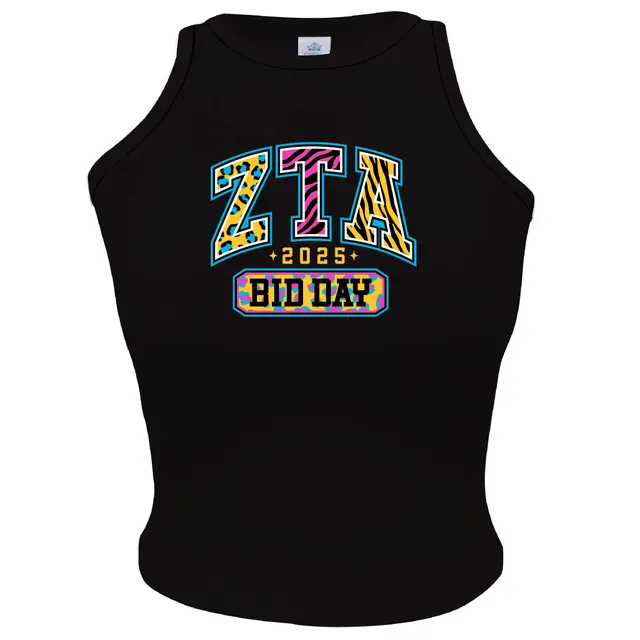 Animal Patterned Varsity Graphic Bid Day Tank Design for Zeta Tau Alpha