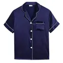 L&L Promos Short Sleeve Satin PJ Top sspjtop Blue Front