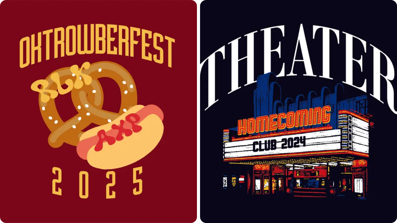 Oktoberfest college sweatshirt with pretzel graphic and neon cinema homecoming design.