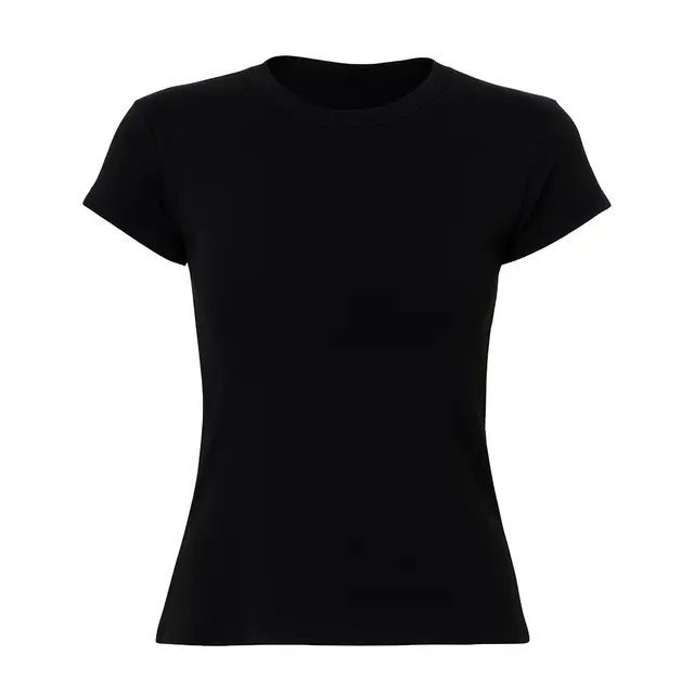 Los Angeles Apparel Garment Dye Cap Sleeve Baby Rib T-Shirt Black Front