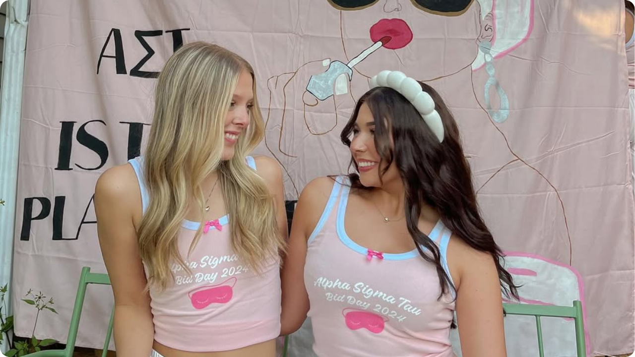Kappa Alpha Theta wearing custom Tanks for Bid Day