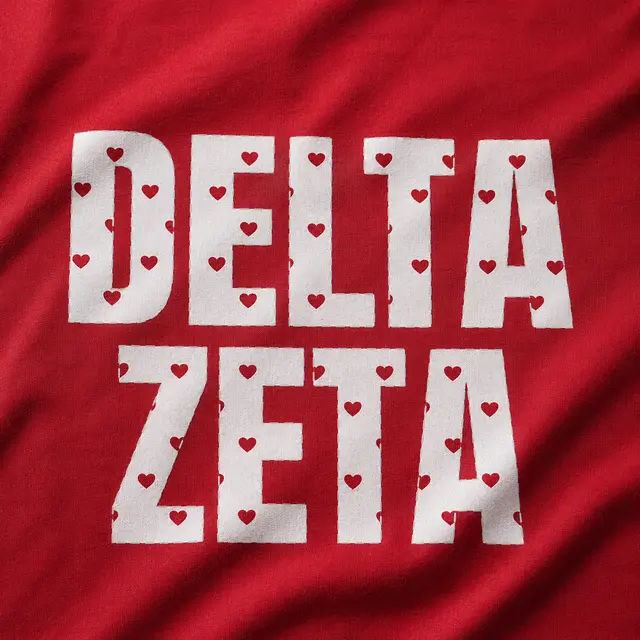 Delta Zeta Heart Patterned Bold Text in Red and White PR Hoodie