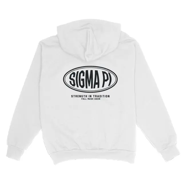Sigma Pi Oval Logo Strength Text Fall Rush Hoodie 2