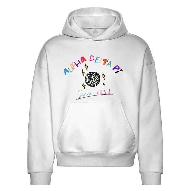 Alpha Delta Pi Colorful Lettering and Disco Ball PR Hoodie 2