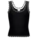 Fresh Prints Lace Sunset Blvd Ribbed Scoop Tank Top fp62 Black With White Front