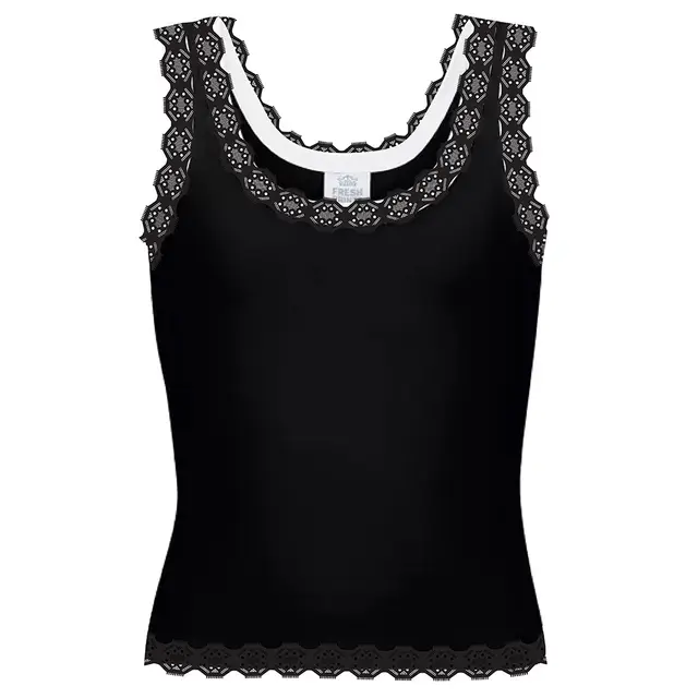 Fresh Prints Lace Sunset Blvd Ribbed Scoop Tank Top fp62 Black With White Front