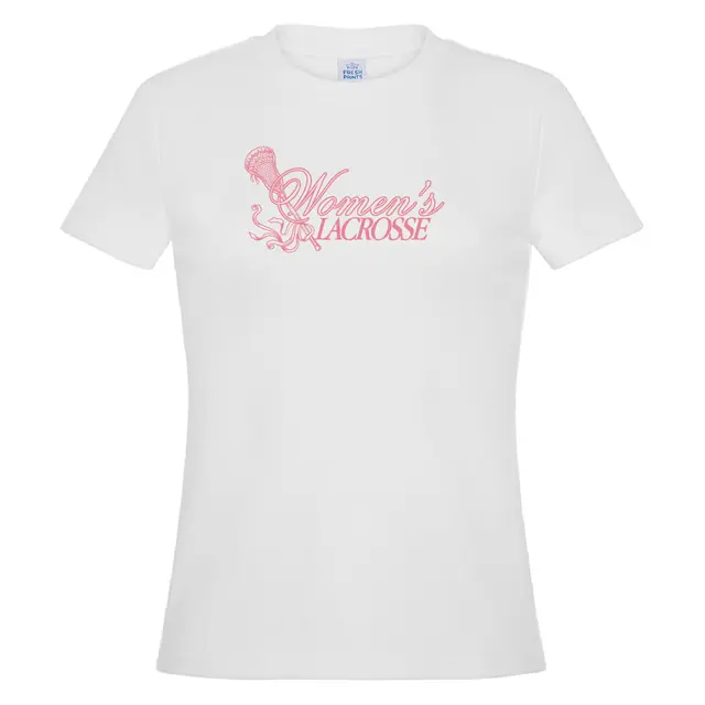 Women's Lacrosse Script Text with Lacrosse Stick PR Shirt 2
