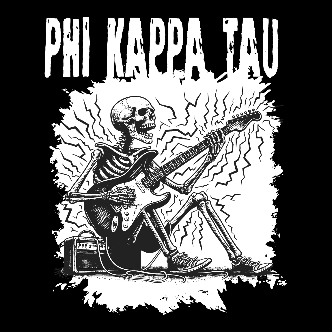 Phi Kappa Tau Skeleton with Electric Guitar Drawing PR | Fresh Prints