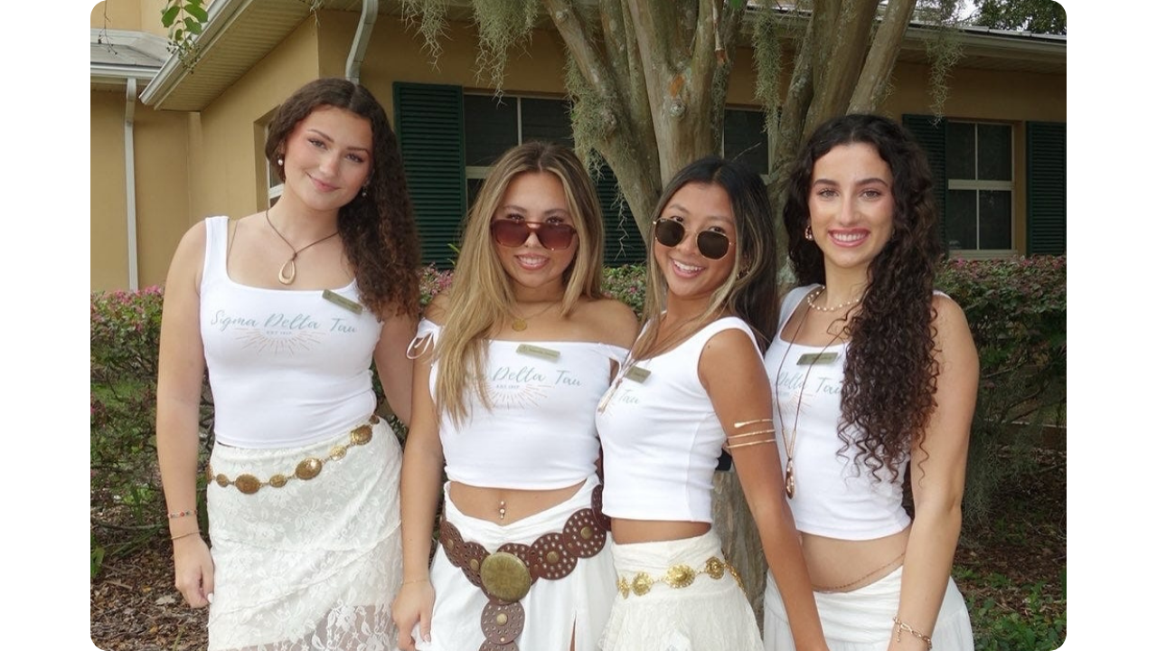 Sigma Delta Tau sorority girls in merch by Fresh Prints