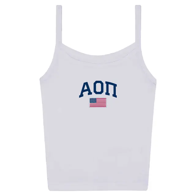 Alpha Omicron Pi Bold Text with American Flag PR Tank 2