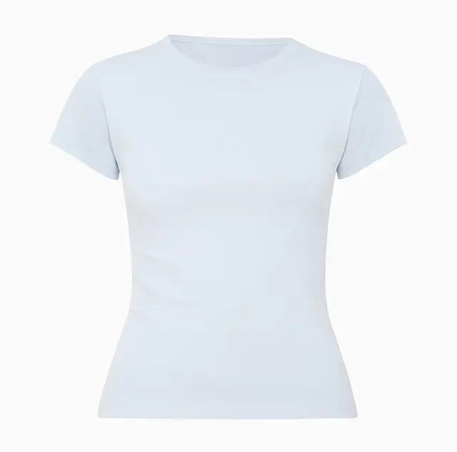 Los Angeles Apparel Garment Dye Cap Sleeve Baby Rib T-Shirt Light Blue Front