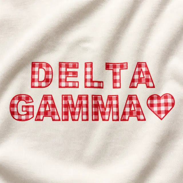 Delta Gamma Delta Gamma Checkered Crochet Text And Heart in Pink And Red   Design for Sorority