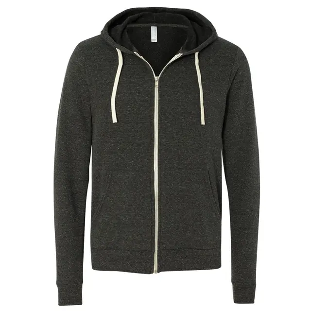 Customizable Bella + Canvas Unisex Triblend Sponge Fleece Full-Zip Hoodie 3909 Char Blk Triblnd Front