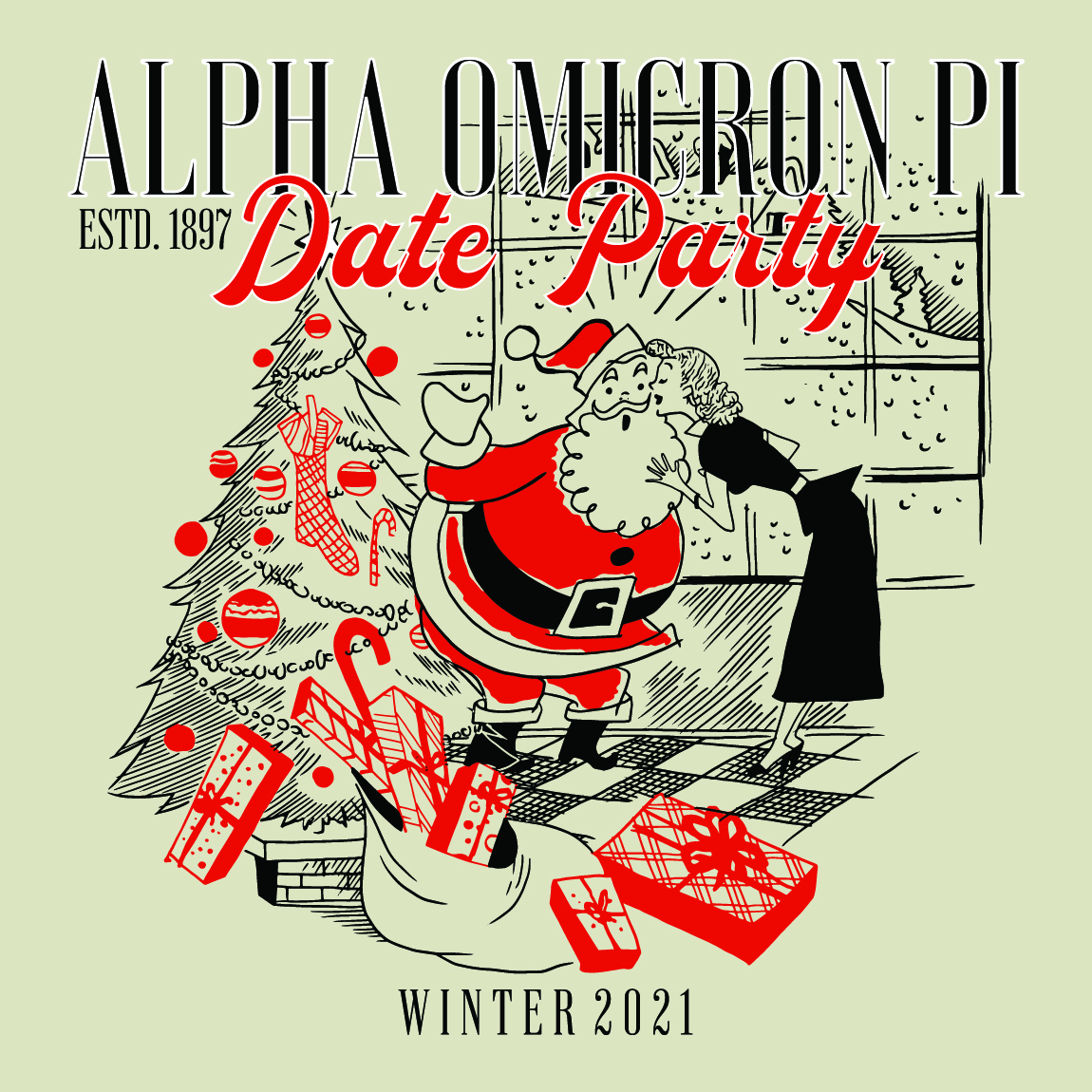 60s Santa Streetwear PR Sweater Alpha Omicron Pi Merch | Fresh Prints