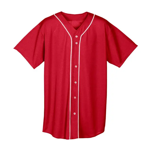 A4 Youth Short Sleeve Full Button Baseball Jersey nb4184 Scarlet Red Front