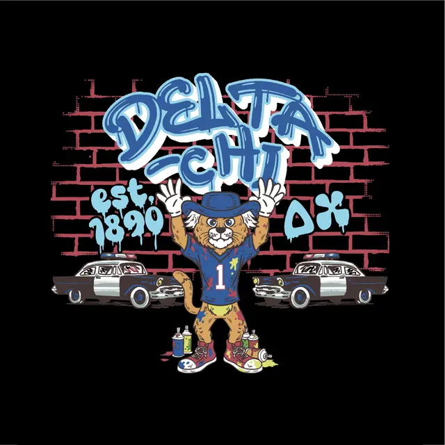 Delta Chi Graffiti Cat with Police Cars PR Shirt