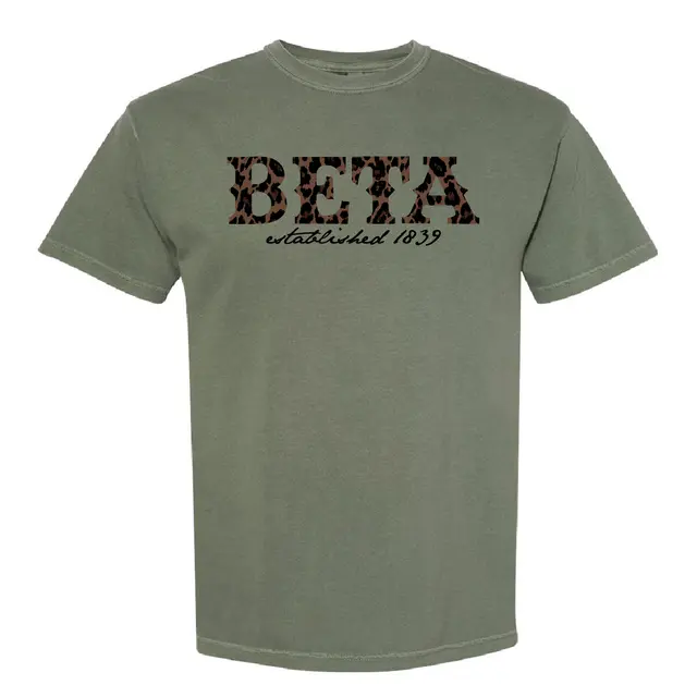Beta Theta Pi Leopard Print with Cursive Text PR Shirt 2