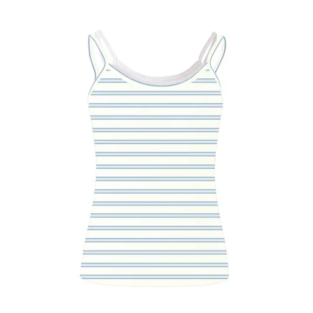 Fresh Prints  Bailey Layered Tank Cream Blue Grey Stripes mto Front