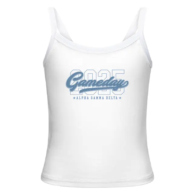 Denim Patterned Varsity Graphic Game Day Tank Design for Alpha Gamma Delta