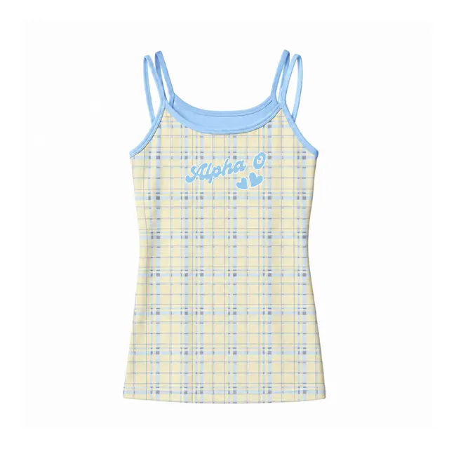 Alpha Omicron Pi Plaid Pattern Hand Drawn Lettering PR Tank 2