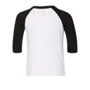 Bella + Canvas Toddler 3/4 Sleeve Baseball Tee 3200t White and Black Back