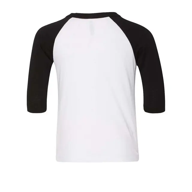 Bella + Canvas Toddler 3/4 Sleeve Baseball Tee 3200t White and Black Back