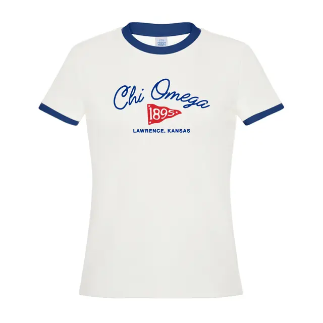 Chi Omega Flowing Script and Flag PR Shirt 2