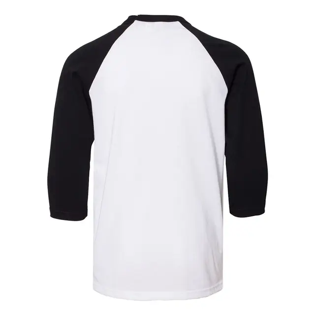 Bella + Canvas Youth 3/4 Sleeve Baseball Tee 3200y White and Black Back
