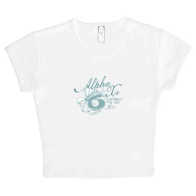 Clam with Pearl and Ribbon Illustration Retreat Crop Top Design for Alpha Xi Delta