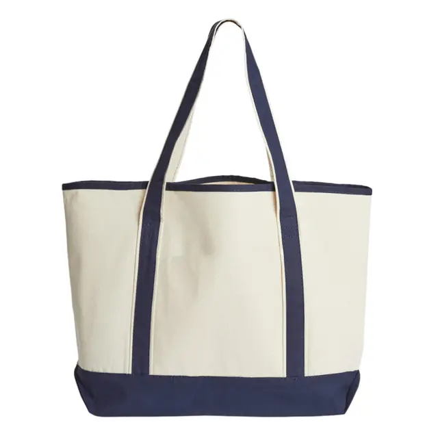 OAD Promotional Heavyweight Large Beach Tote Natural Navy Back