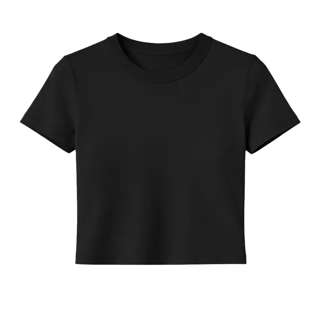 Baby Rib Short Sleeve Crop Tee Black Front