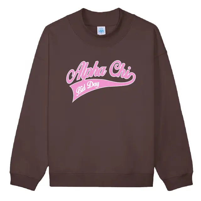 Alpha Chi Omega Pink Script Bid Day Crewneck 2
