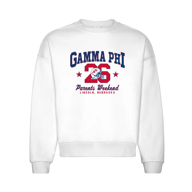 Gamma Phi Block Lettering Football Helmet Parents Weekend Crewneck 2