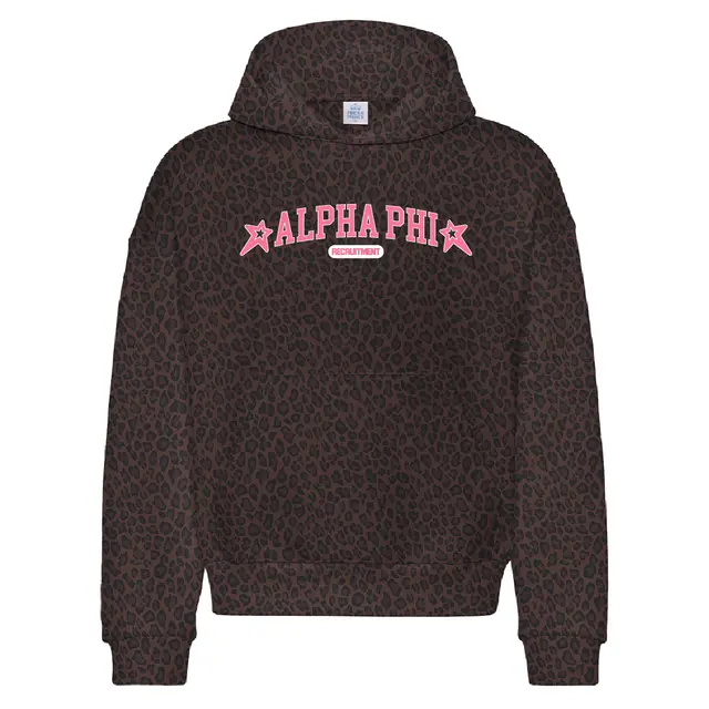 Alpha Phi Star Accents Leopard Pattern Recruitment Hoodie 2