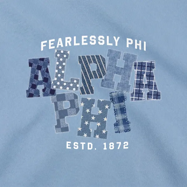 Alpha Phi Textured Fabric Patchwork Block Texts in Blue PR Hoodie