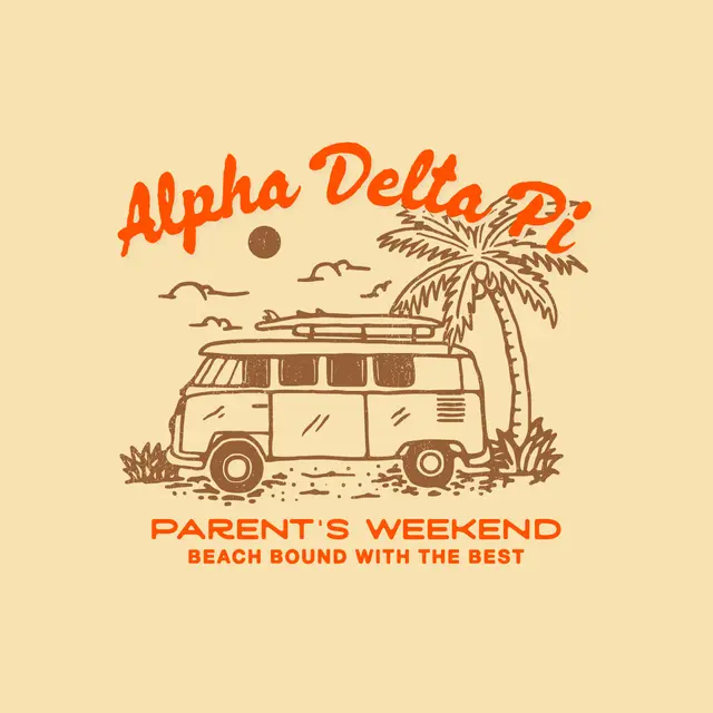 Alpha Delta Pi Retro Van Beach Scene Parent's Weekend Shirt