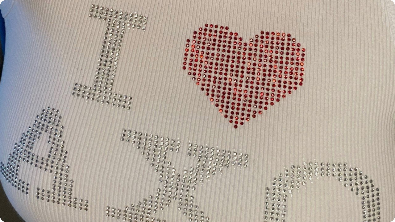 I Heart Alpha Chi Omega rhinestones design on ribbed tank