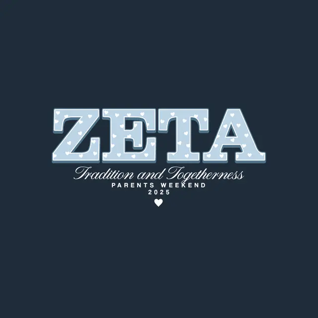 Zeta Tau Alpha Heart Pattern Block Letters Parents Weekend Crewneck